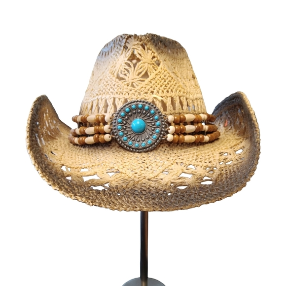 Accessories - CLEARANCE SALE!! Woven Tan Western Hat with Beaded Band